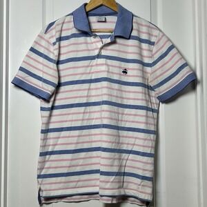 Brooks Brothers 1818 Slim Fit Blue, White and Pink Stripe Performance Polo Shirt